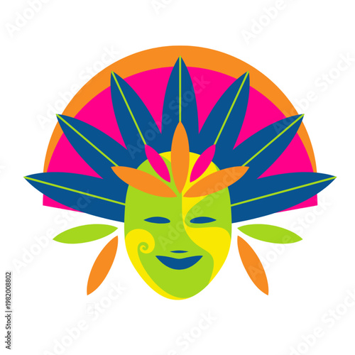 Flat minimal Sinulog festival mask icon with clean lines and cultural festive style