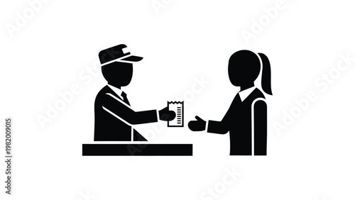 A man handing a card to a woman.