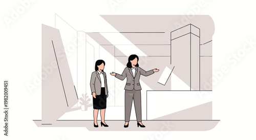 Two businesswomen discussing in modern office interior