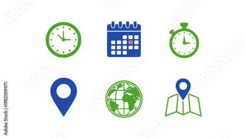Navigation icons with maps, pins, and directional elements.