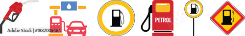 Fuel icon set. Gas station icons or signs. Engine oil icon symbol. Transport collection, petrol fuel. Vector illustration