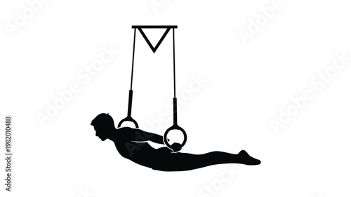 Man performing gymnastics on rings.