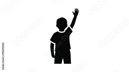 a black silhouette of a child waving.