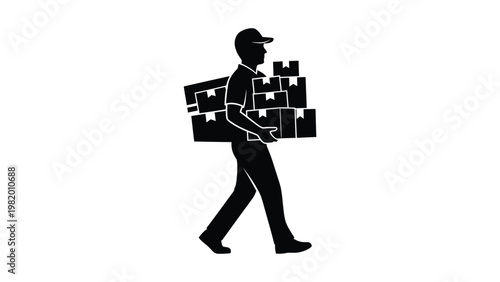 A delivery man carrying a large box.