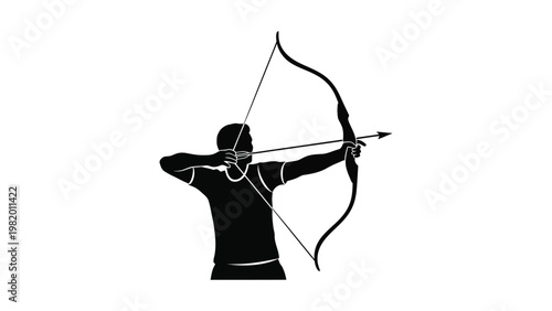 A person aiming a bow and arrow.