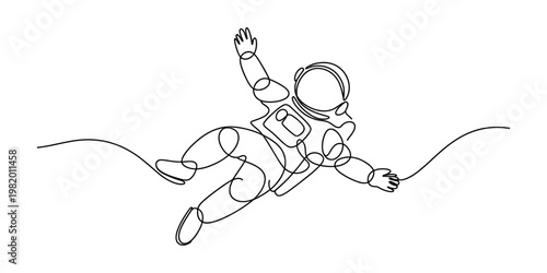 A continuous line drawing of an astronaut floating freely in the vast emptiness of outer space Vector, illustration