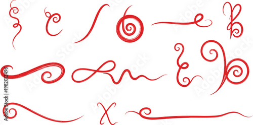A Collection of Red Swirling Flourishes and Decorative Ornaments for Artistic Designs and Creative Projects