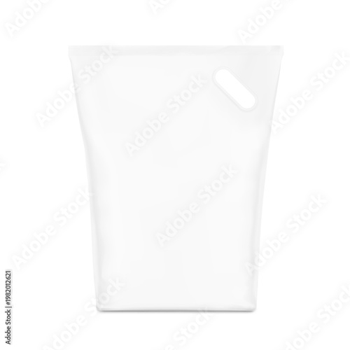 Realistic snap seal plastic shopping bag with handles mockup for cat litter. Front view. Vector illustration isolated on white background. Ready for use in presentation, promo. EPS10.