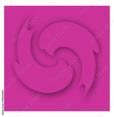 Bold swirling forms intertwine in rich magenta tones, creating smooth rotational symmetry, soft shadows, depth, and a sense of continuous motion.