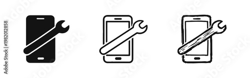 Smartphone Repair and Mobile Phone Service Icon Set, Cell Phone Maintenance Symbols