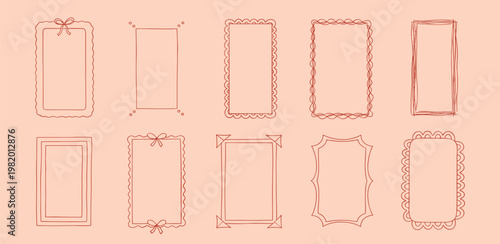 Elegant Hand-Drawn Outline Frames Collection with Delicate Decorative Borders, Perfect for Vintage-Inspired Invitations, Cards, and Design Projects