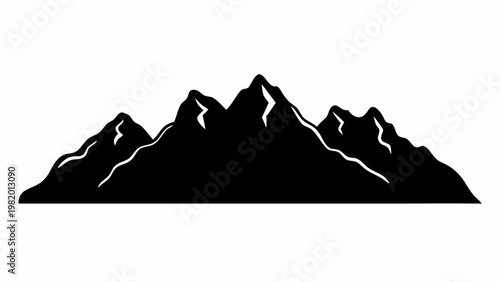 Bold mountain range silhouette vector set with rugged peaks and white highlights on a clean background