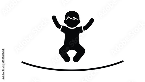 A joyful baby jumping on a trampoline.