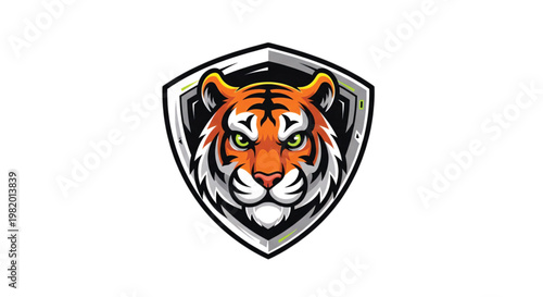 Tiger Crest: The image showcases a majestic tiger head emblem set against a shield, evoking strength and authority. A vivid representation of power, designed to inspire