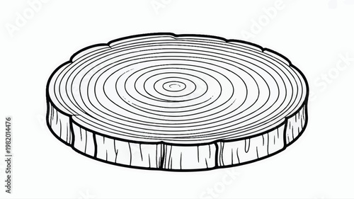 A black and white line drawing of a cross-section of a tree trunk, showing concentric growth rings arranged in a circular pattern._