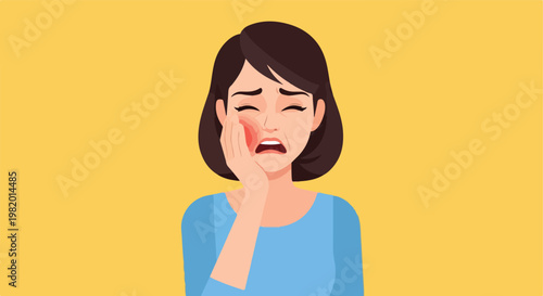 An illustration of a woman holding her cheek due to severe dental toothache pain