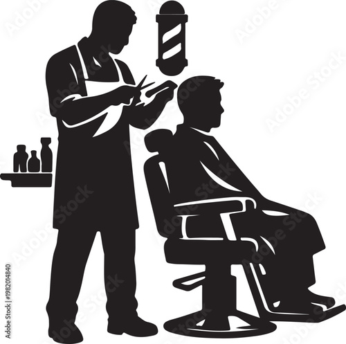 A man getting a haircut by a barber Vector