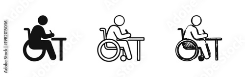 Disabled student writing at a desk icon set for accessible learning