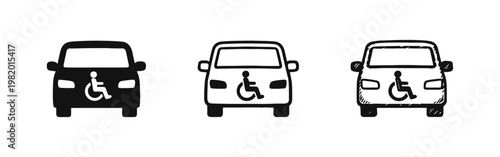 Wheelchair accessible car icon set for disabled drivers or passengers