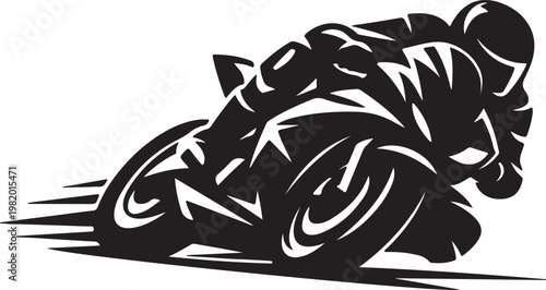 A black and white image of a motorcycle rider in motion Vector
