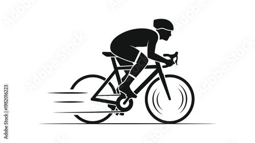 Professional cyclist riding a bicycle fast.
