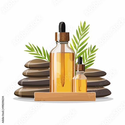 Naturmaterialien mit Duftöl und Steinen