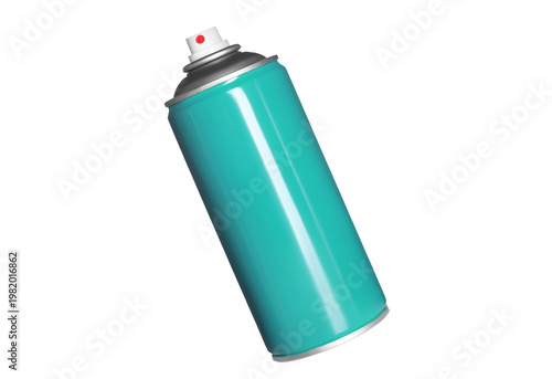 Canvas Print A teal spray paint can with a protective cap and a red safety ring isolated on t