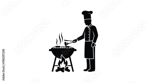 A chef grilling food on barbecue.