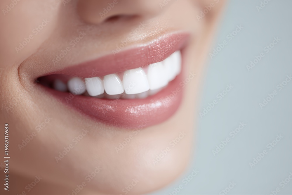 Fototapeta premium Woman smiling in dental studio closeup portrait with healthy white teeth