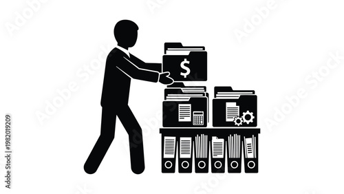 Businessman adding money to financial documents.