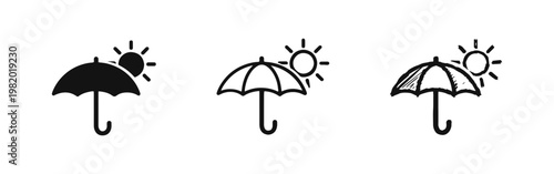 Sun protection and summer weather icon set with umbrella
