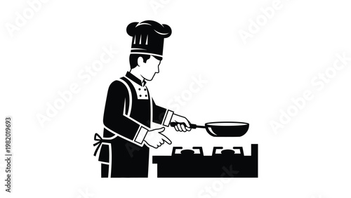 A chef cooking with a frying pan.