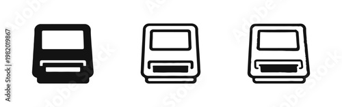 Cash machine and ATM icons set in solid, line, and sketch styles for banking and finance design