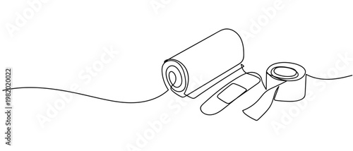 continuous line drawing of Wound care supplies bandages, adhesive plasters, adhesive tapes. vector illustration Editable stroke.