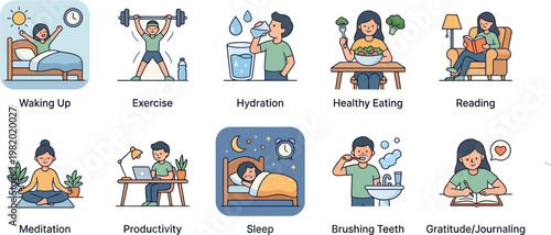 Person engaging in daily wellness activities like exercise and meditation