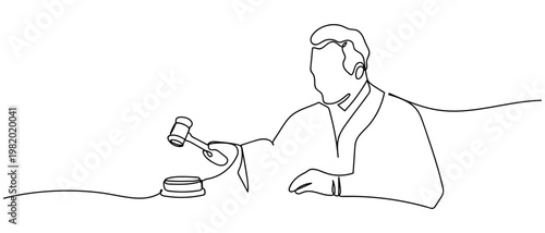 continuous line drawing of The judge holds the gavel. vector illustration Editable stroke.