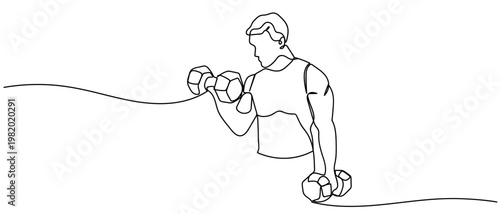 continuous line drawing of The man is exercising his arms by lifting dumbbells. vector illustration Editable stroke.