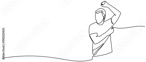 continuous line style The man is raising his arms in a dance move. Minimalist vector illustration isolated on white background Editable stroke.