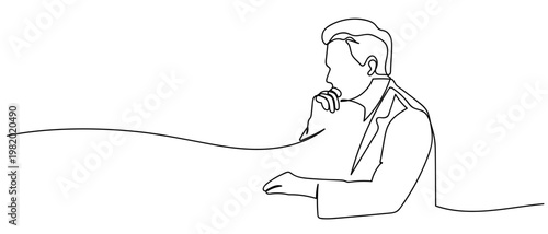continuous line style Business people are using a lateral perspective in their thinking. Minimalist vector illustration isolated on white background Editable stroke.