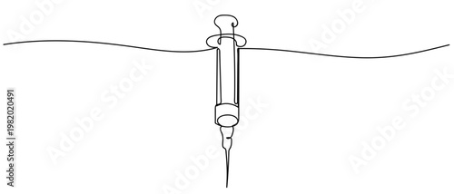 continuous line style The syringe is in the center Minimalist vector illustration isolated on white background Editable stroke.