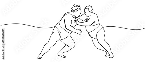 continuous line style sumo competition Minimalist vector illustration isolated on white background Editable stroke.