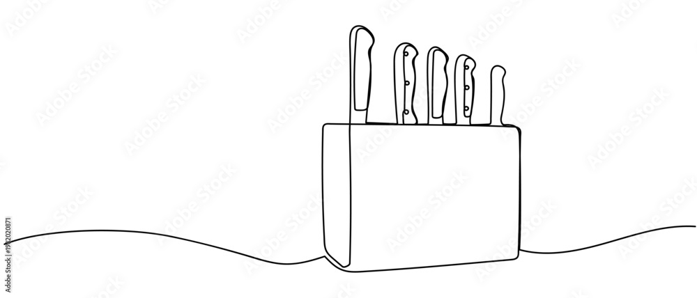 Naklejka premium continuous line style Kitchen knife holder Minimalist vector illustration isolated on white background Editable stroke.