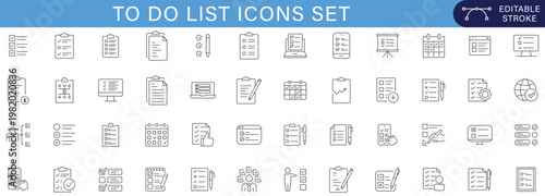To do list icons set checklist task management productivity planning workflow clipboard tick mark schedule organization reminder document business outline vector pack simple line icons editable stroke