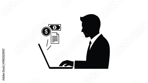 Businessman earning money using a laptop.