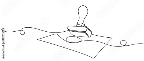 continuous line style A rubber stamp is used to stamp something onto paper. Minimalist vector illustration isolated on white background Editable stroke.