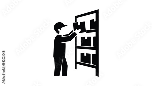 Man stocking shelves with boxes.