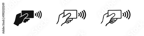Hand with Credit Card for Contactless Payment Icon Set