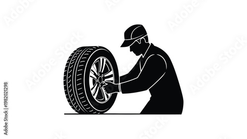 Mechanic changing a car tire.
