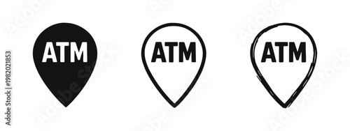 ATM map pin icon set for cash machine point of interest