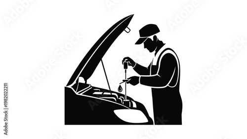 Mechanic working on a car engine.
